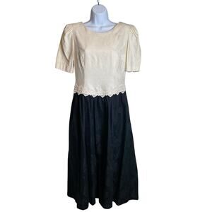 Vintage Lanz Women's Two Tone Cocktail Midi Dress Size 8 Prim Proper Ladylike